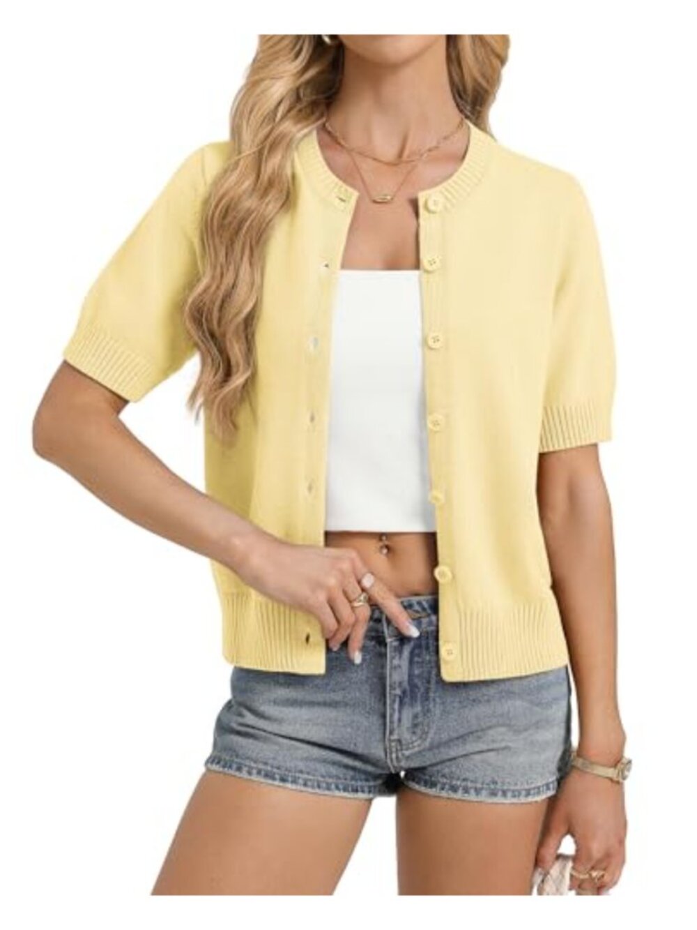 Women's Lightweight Cropped Knit Cardigan Button Up Short Sleeve